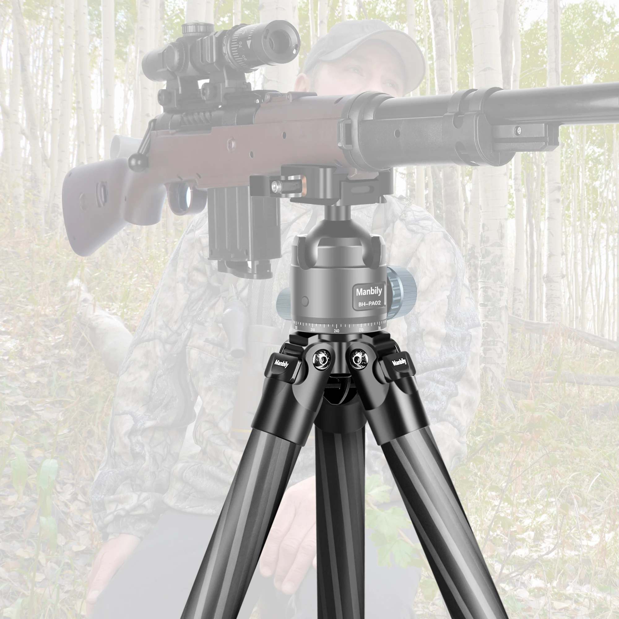 حامل ثلاثي القوائم للصيد من ألياف الكربون شديد التحمل من Manbily لساعة الطيور الخارجية DSLR أقصى تحميل 20 كجم، WZ-324PA بدون رأس كروي
