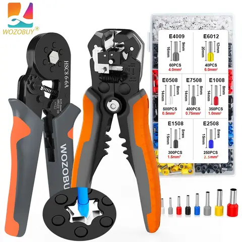 Narzędzie do zaciskania tulejek, zestaw narzędzi do zaciskania grzechotki-szczypce do ściągania izolacji i szczypce do zaciskania, zestaw szczypiec ze złączami