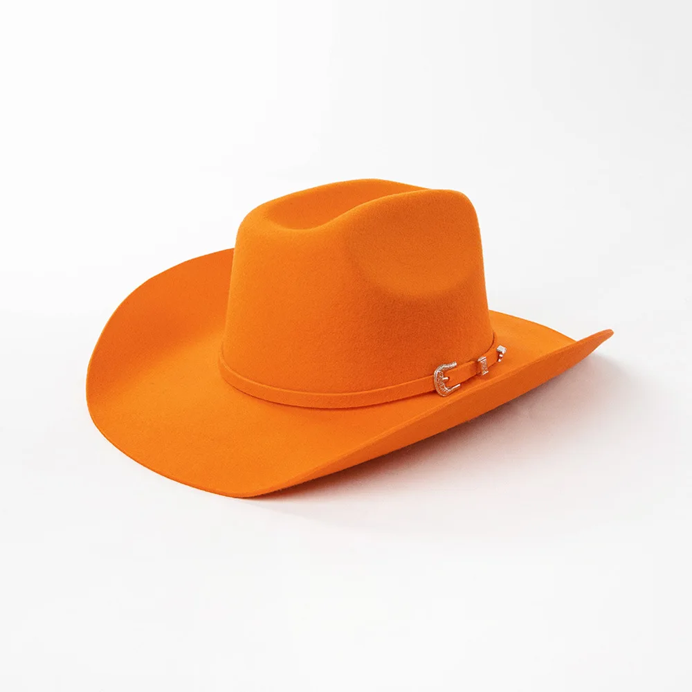 USPOP Cowboyhut aus 100 % Wollfilz mit Gürtelschnalle, 4 Größen, breite Krempe, Jazz-Hut, Herbst-Winter-Fedoras