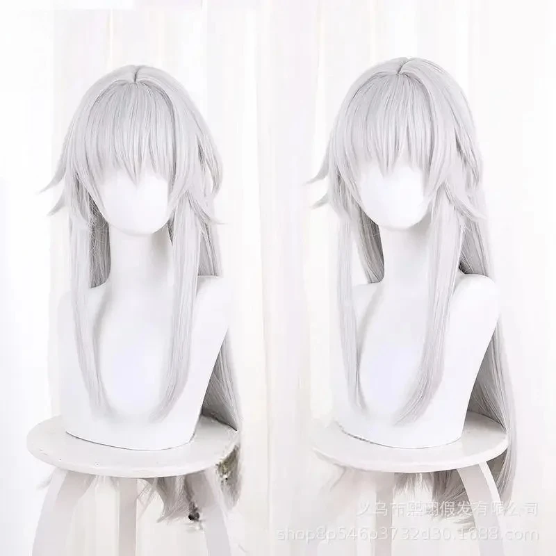 Honkai Star Rail クララ コスプレウィッグ - 耐熱性のあるシルクのようなロングシルバーホワイトストレートヘア、彼女のメカニカルガールルックコスプレ用