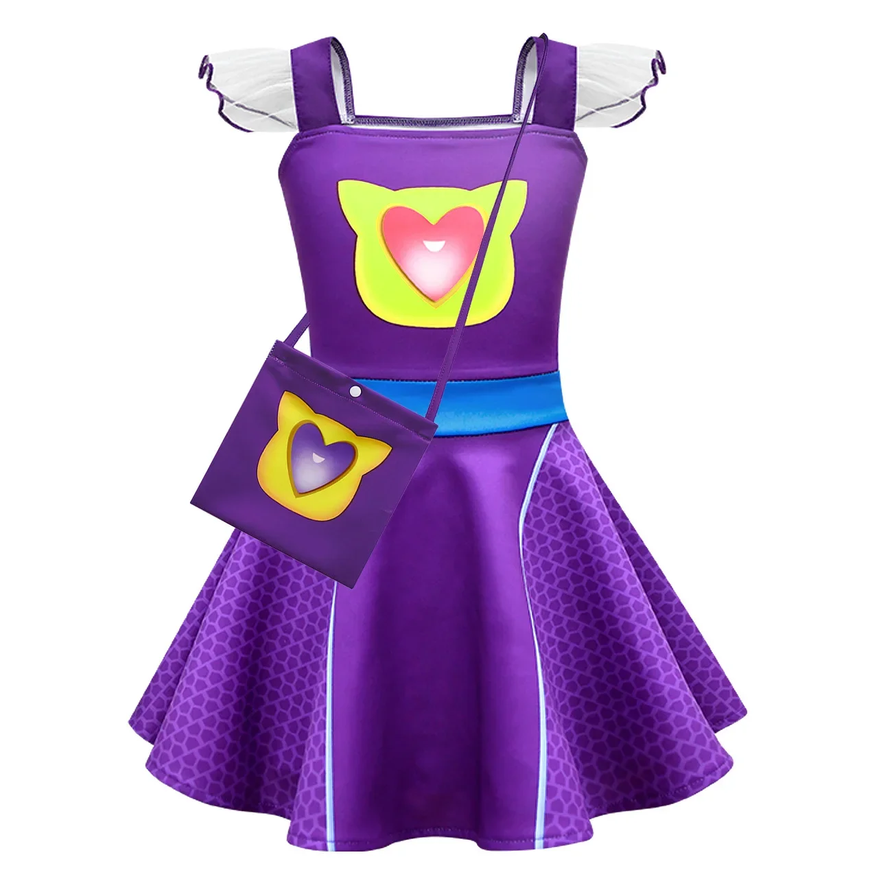 Anime SuperKitties Dress Super Cat Cosplay Costume for Girls Flying Sleeved Dress + Bag Halloween Carnival Birthday Gifts Suits