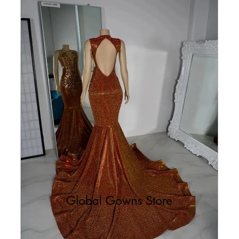 Sparkling Deep Orange Prom Dress Exquisite Diamante Beaded Applique Black Girls Celebrity Evening vestidos de noite Customised