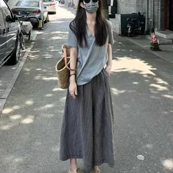 Light Mature Casual Fashion Set Summer New Loose Short Sleeves Grey T-shirt+wide Leg Pants Temperament Two-piece Set for Women