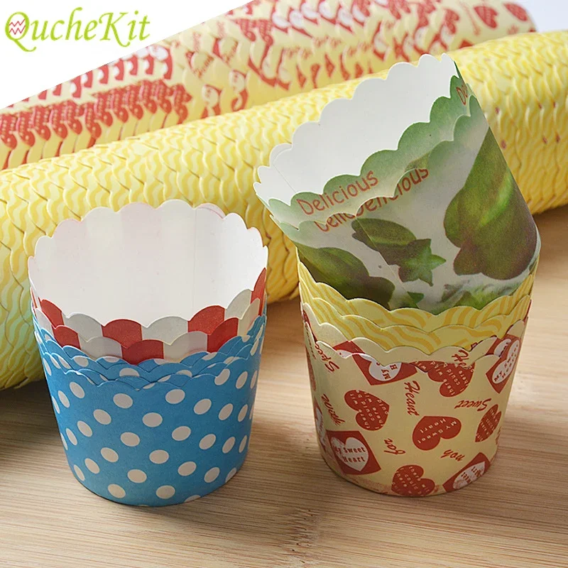 50PCS Random Colors Cupcake Paper Cups Muffin Cupcake Baking Cake Mold Cake Forms Liner Cupcakes Cases Pastry Decorating Tools