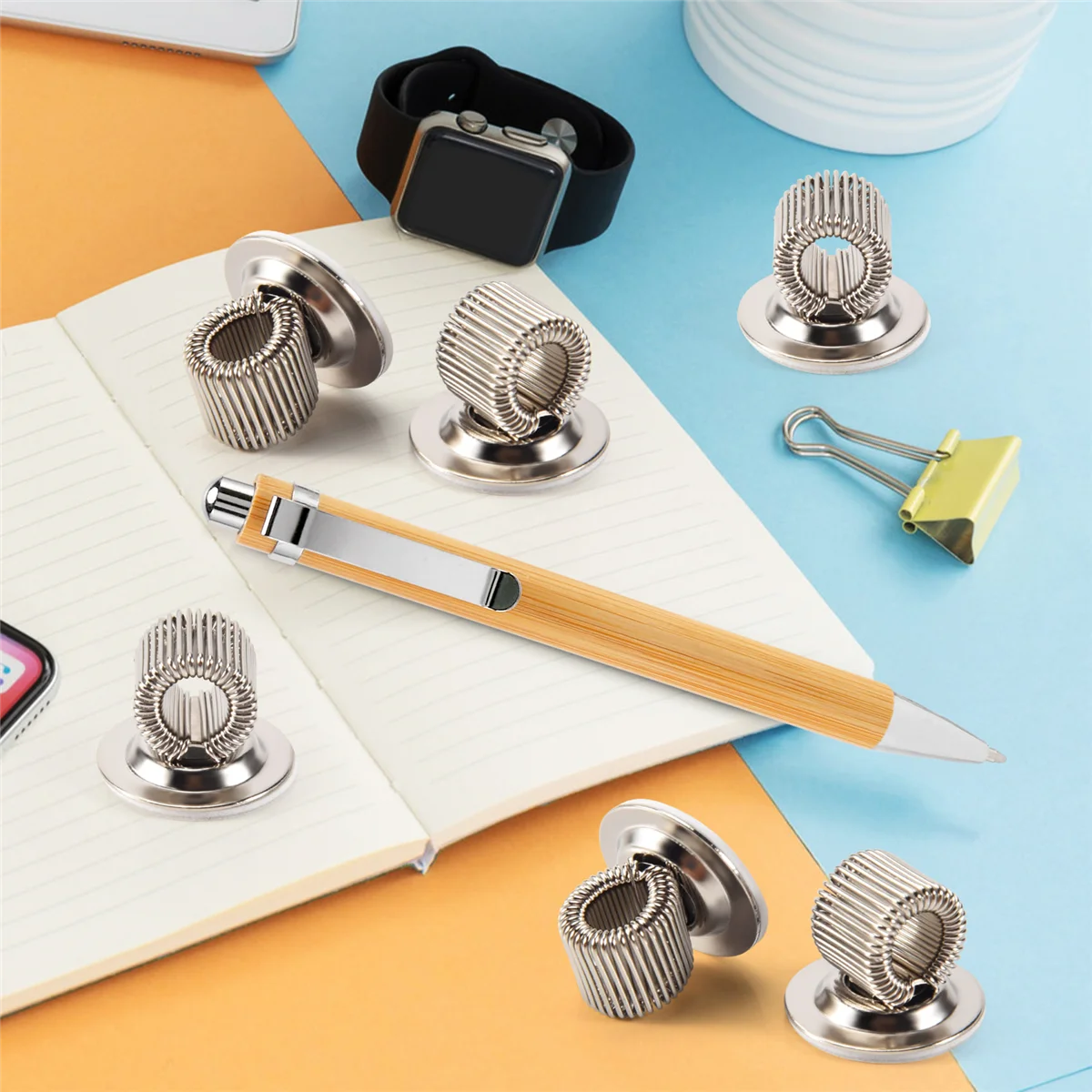 스테인리스 스틸 펜 연필꽂이 클립, 조절 가능한 용수철 루프, 자체 접착 펜 클립 홀더, 12 개
