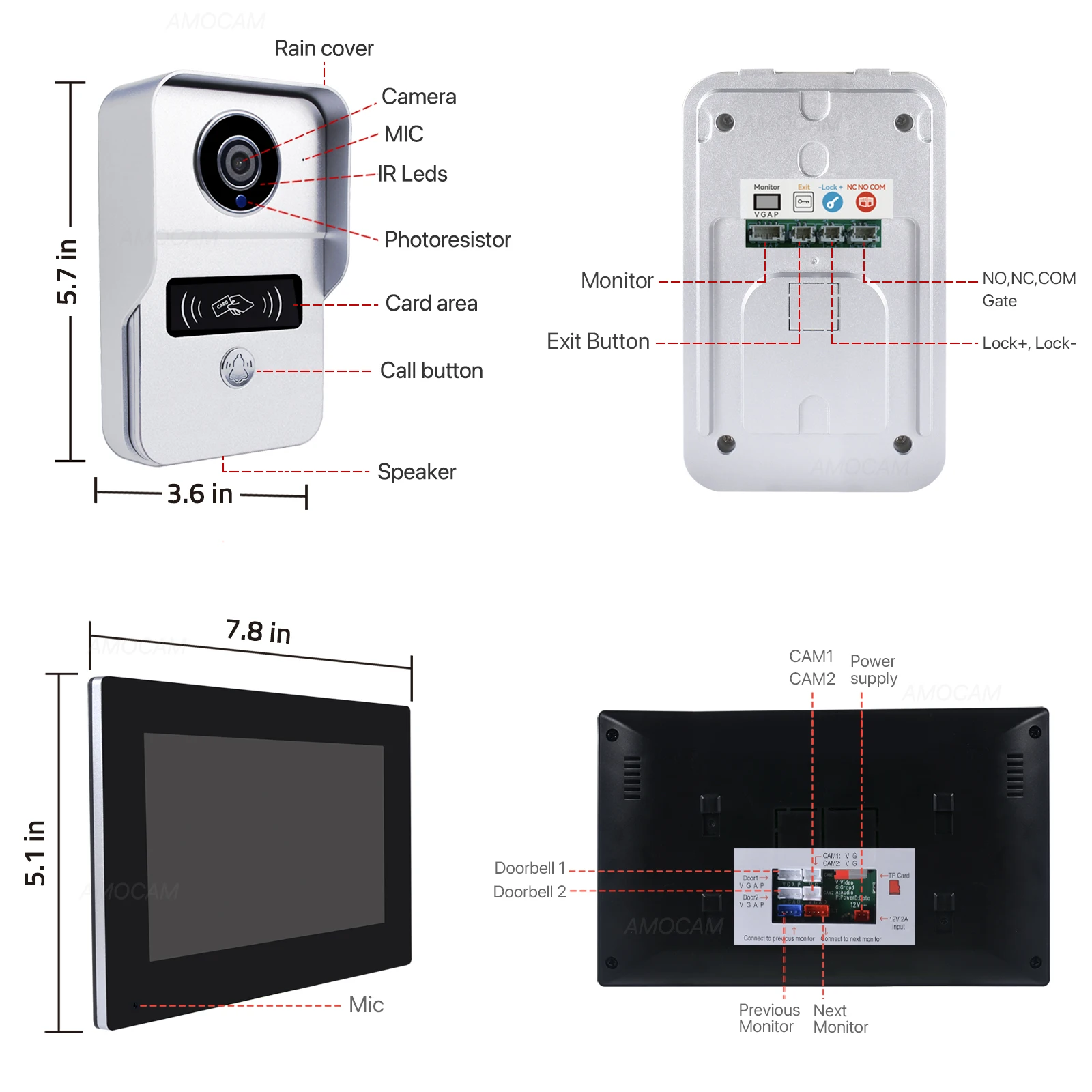 Wireless Wifi Video Doorbell System, 1080P Doorphone Door Camera, 7 Inch Touch Screen, Video Intercom 32GB SD card for Home