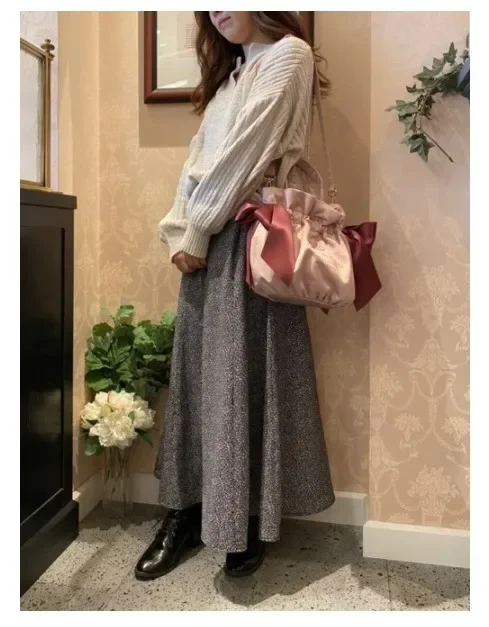 Nuevos bolsos con cordón de doble cara de estilo japonés, bolso portátil de hombro tipo bandolera con lazo de satén para chica dulce y bonita