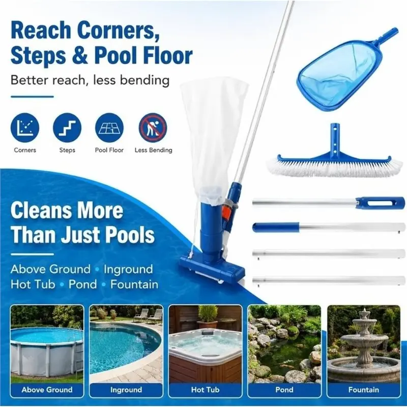 [NEW!A08R】 For Above Ground Pool Cleaning Kit- Vacuum And Skimmer Combo, Spa Jet Model Includes Net& Brush, US Interface