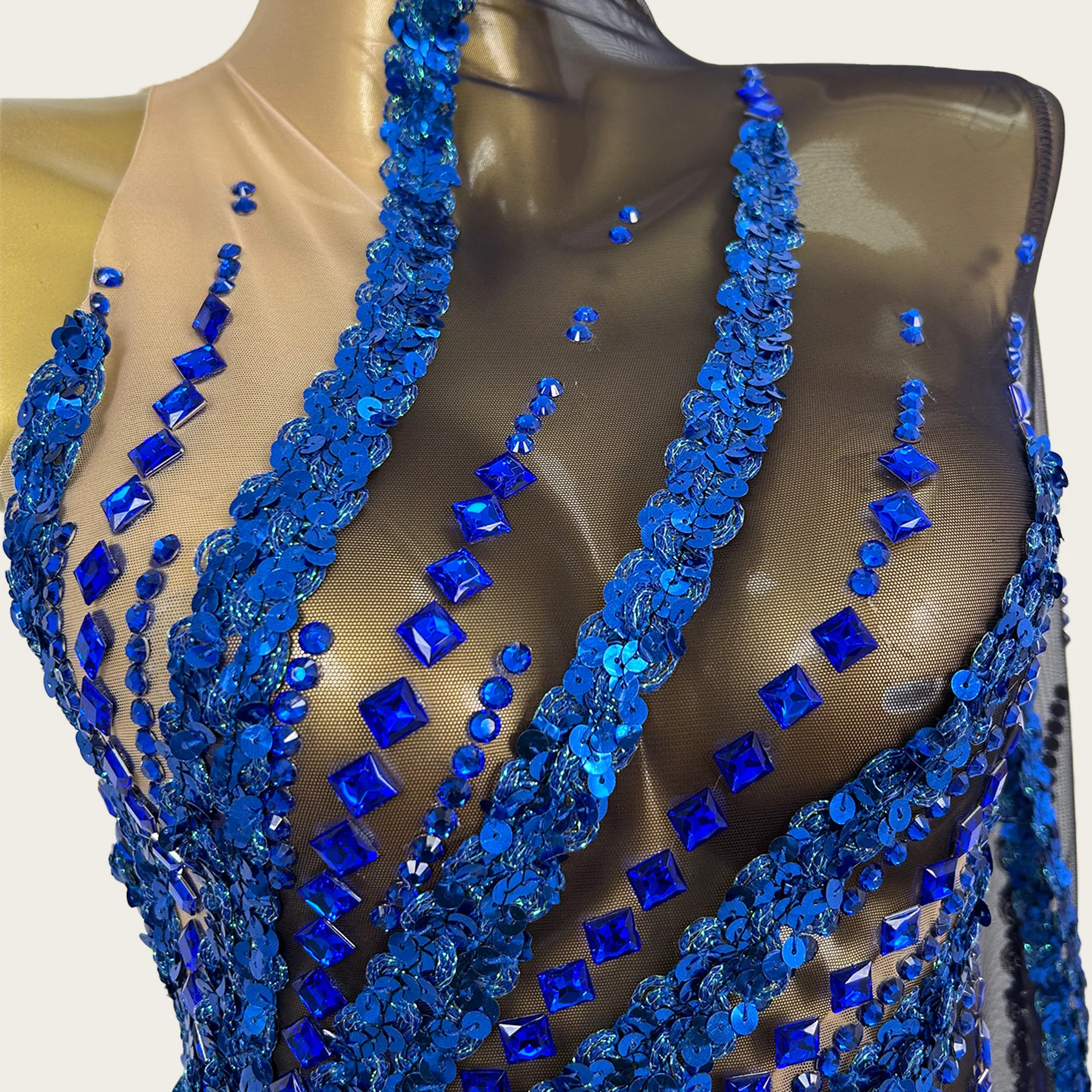 

Luxury Birthday Party Costume Women Sexy One Shoulder Rhinestone Bodycon Dress Bar Nightclub Singer Stage Show Clothing Penmo