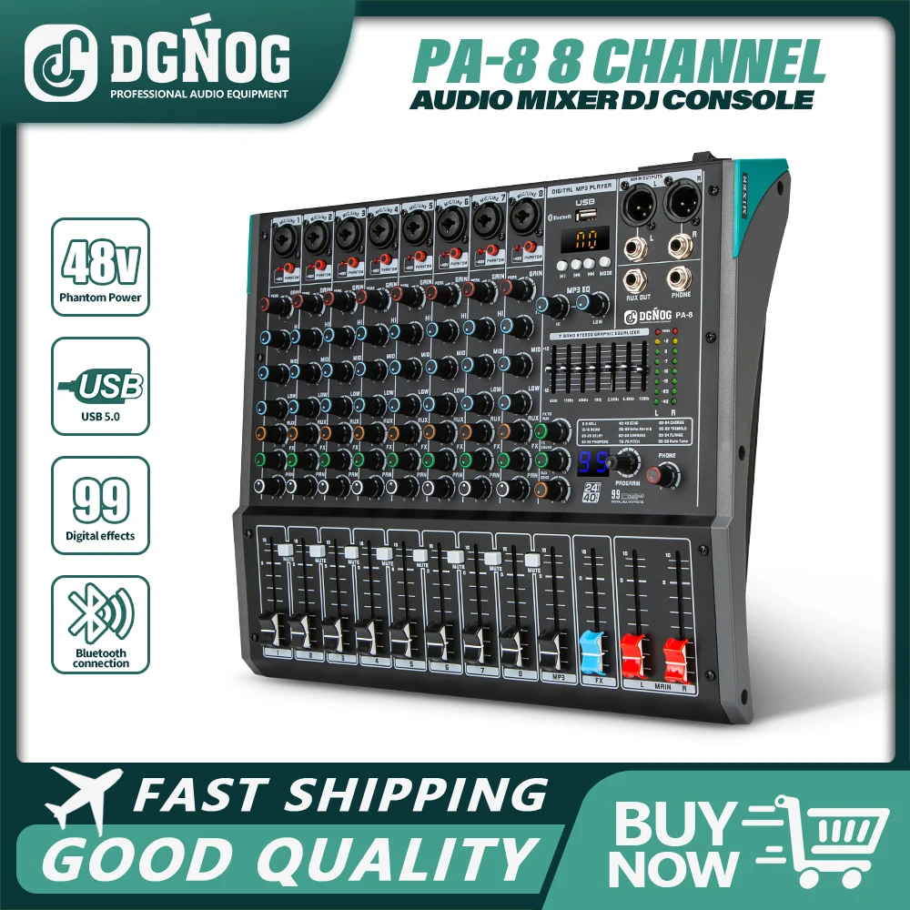 Profession elle 8-Kanal-Audio-Mixer dgnog PA-8 Sound-Mischpult mit 48V Phantoms peisung Bluetooth 99dsp für Bühnen leistung