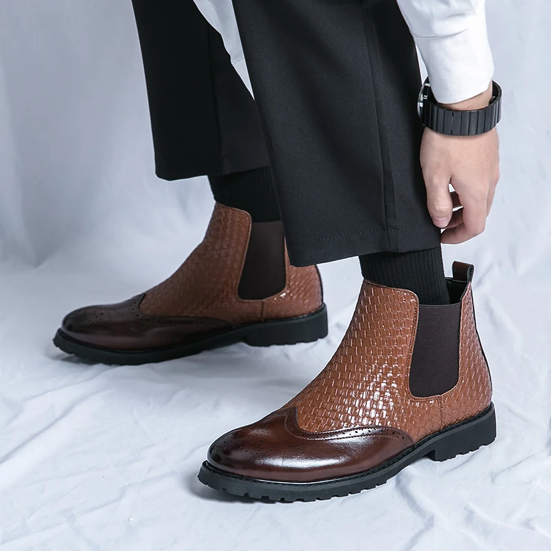 Botas de tobillo de estilo británico de marca clásica para hombre, pantalón corto informal de negocios, zapatos altos de invierno para hombre, nuevos estilos de moda