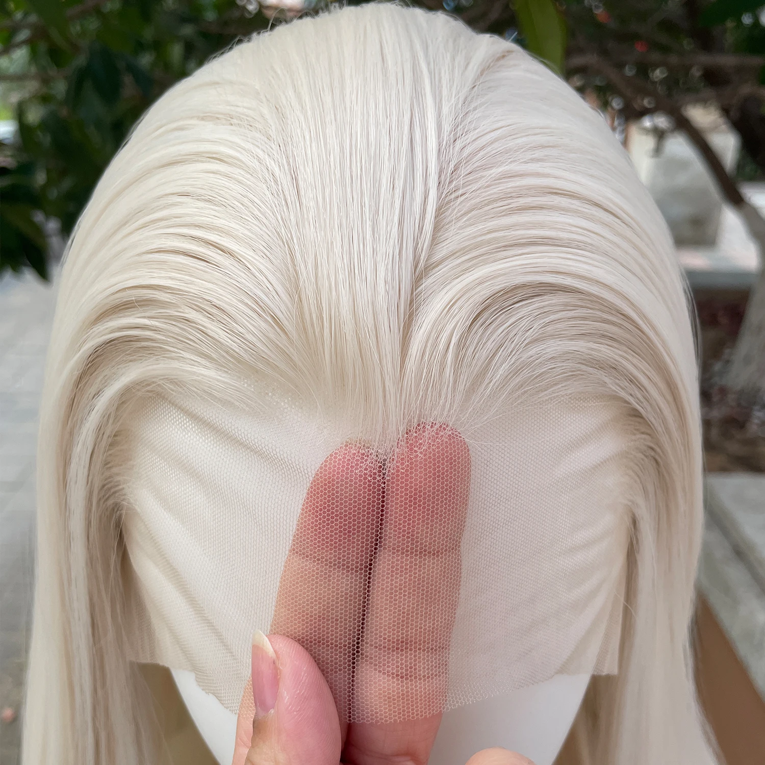 Elf Cosplay Peak Style Platinum‌ Blonde Synthetic 13x4 Lace Front Wigs Women 26 Inch Long Straight Silky Free Part 150% Density