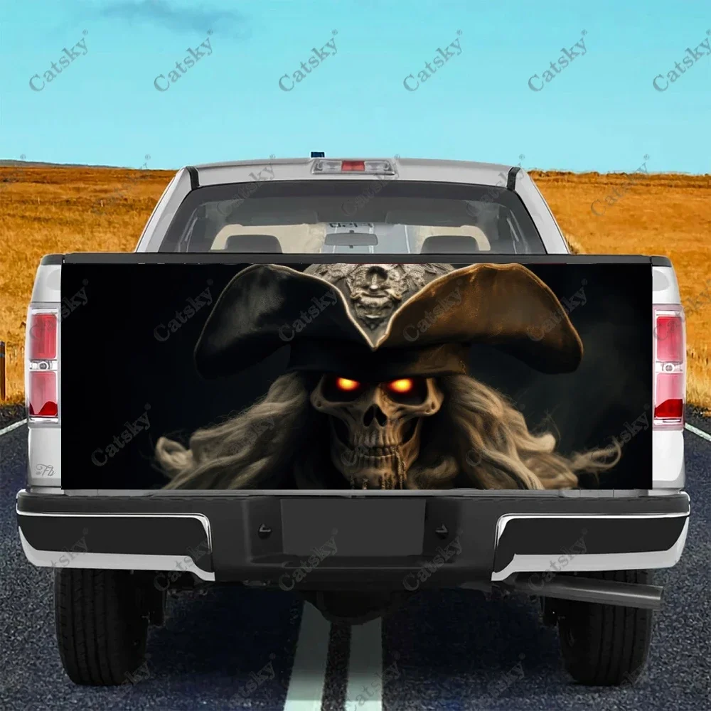 Pirate Captain Skull With Hat Truck Tailgate Wrap Professional Grade Material Universal Fit for Full Size Trucks Weatherproof