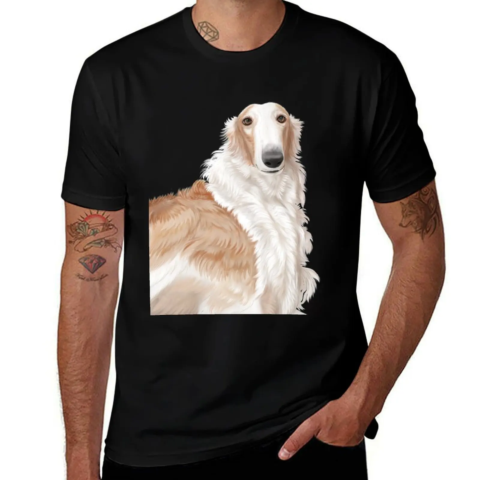 

Borzoi portrait T-Shirt man t shirts graphic man t shirts high quality luxury brand t shirts cotton 100% T-Shirt
