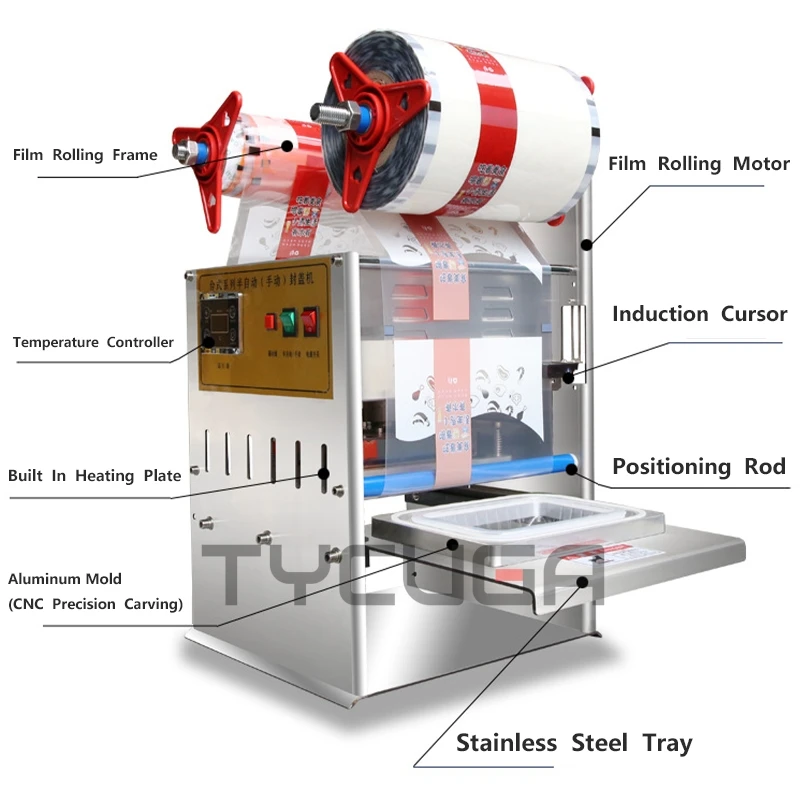 Ручной электрический упаковщик, упаковочный контейнер для пищевых продуктов, машина для упаковки пластиковых стаканчиков, машина для запечатывания коробок для еды, индивидуальный размер, круглая/прямоугольная форма