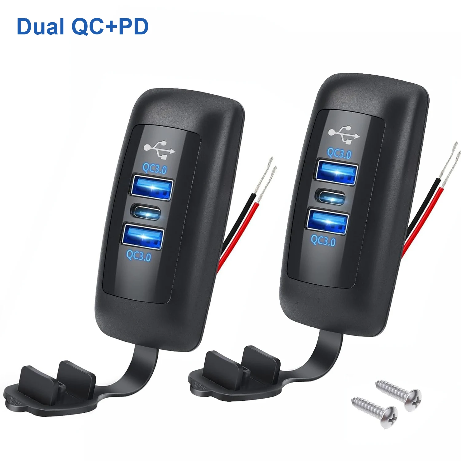 1/2 Stück 12 V RV USB-Steckdose Typ C PD3.0 & Dual QC3.0 Auto-USB-Buchse Schnellladeadapter Universal-Autoladegerät für Marine ATV