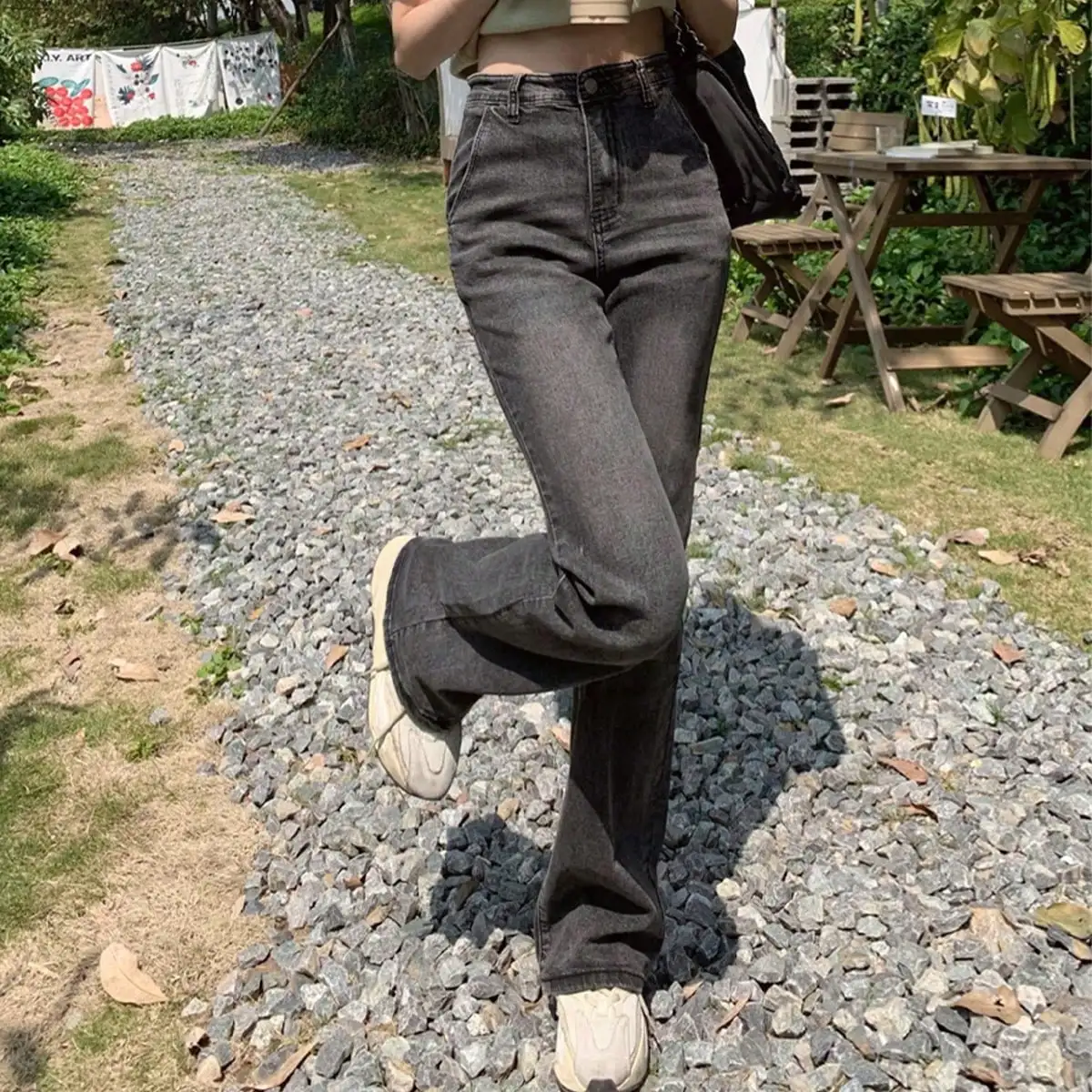 

Korean Chic Sexy Bootcut Jeans for Women Internet Celebrity Slim High-Waisted Retro Slimming Look Wide-Leg Floor-Length Jeans