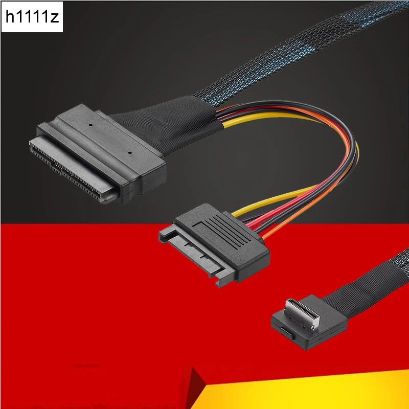 

NEW MiniSAS Oculink 4.0 90° Male SFF-8611 to SFF-8639 U.2 Female Cable 8611 to 8639 with SATA Power Supply Support PCIE NVMe SSD