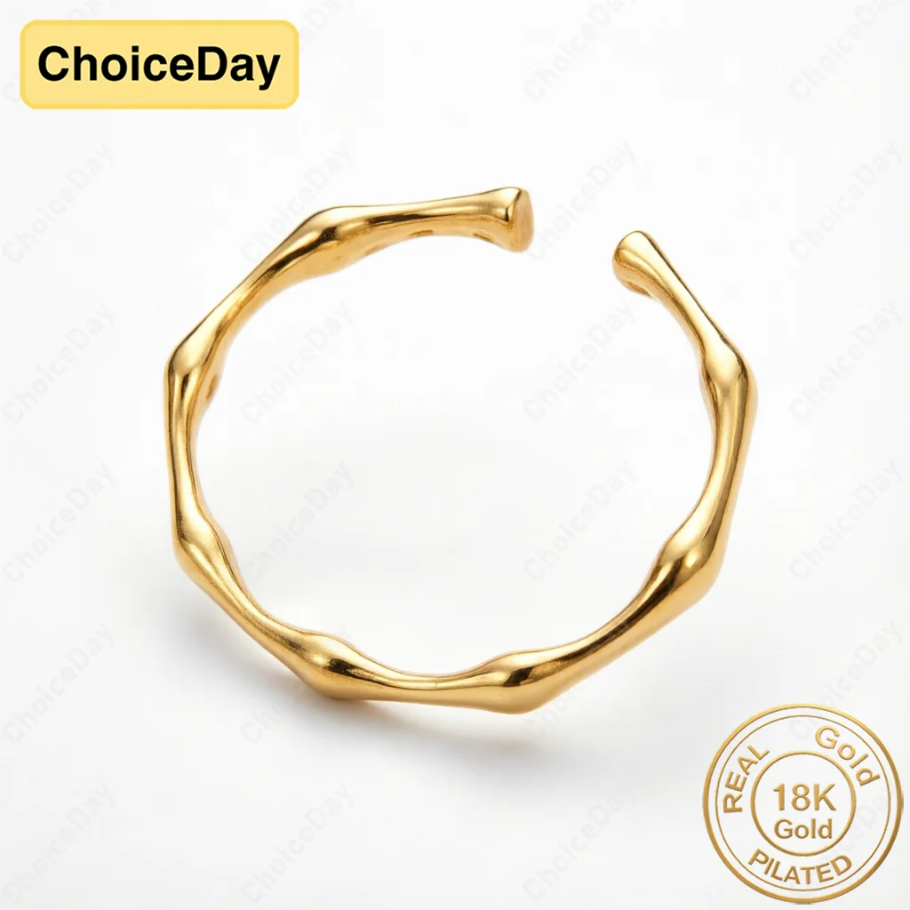 18K Gold Plated Delicate Bamboo-Shaped Open Bangle for Women: Stylish Party Gift, Elegant Wedding Jewelry