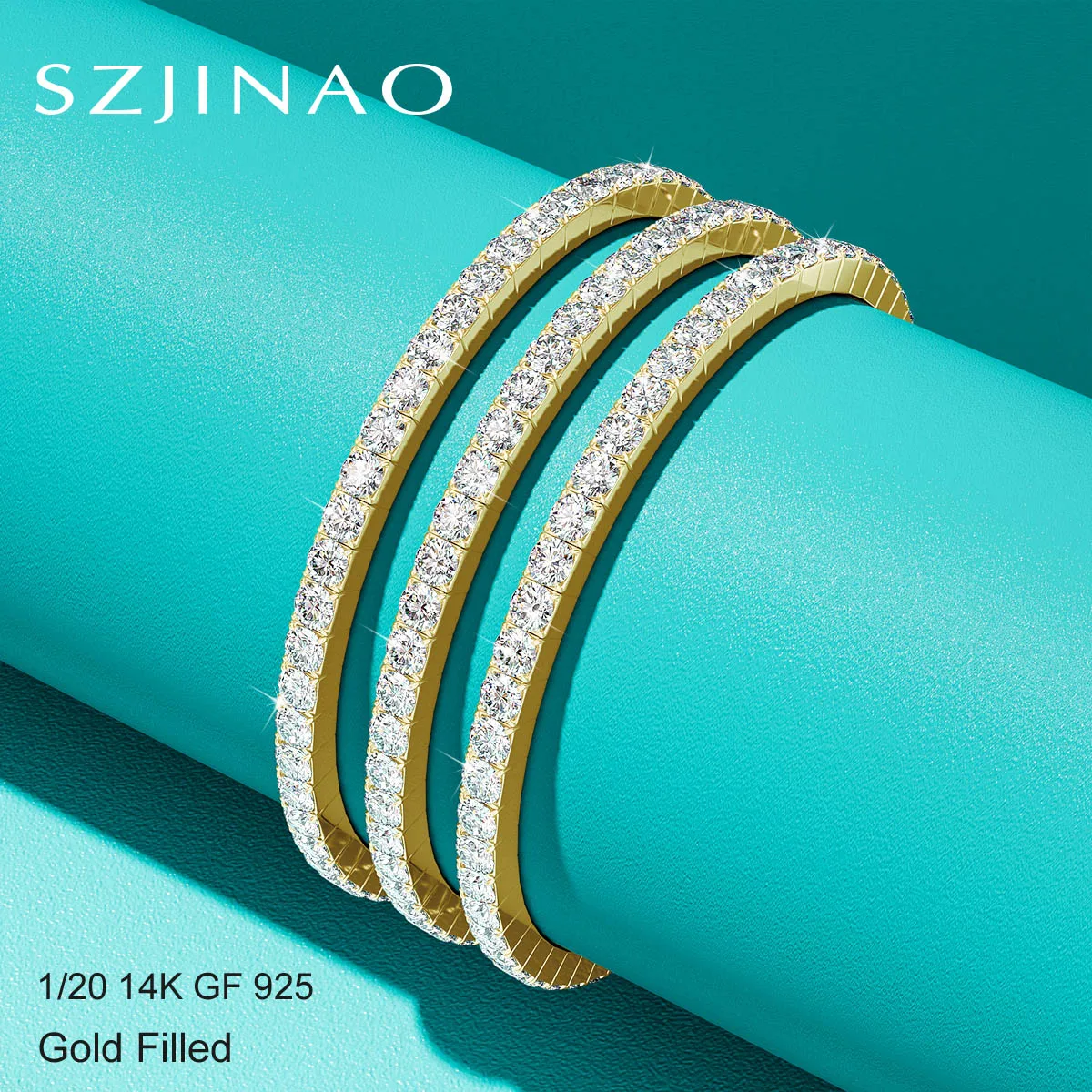 14K Gold Filled Moissanite Tennis Bracelet D Color VVS1 Lab Diamond Jewelry Stretch Rope Hand Chain Wedding Gifts for Women Man