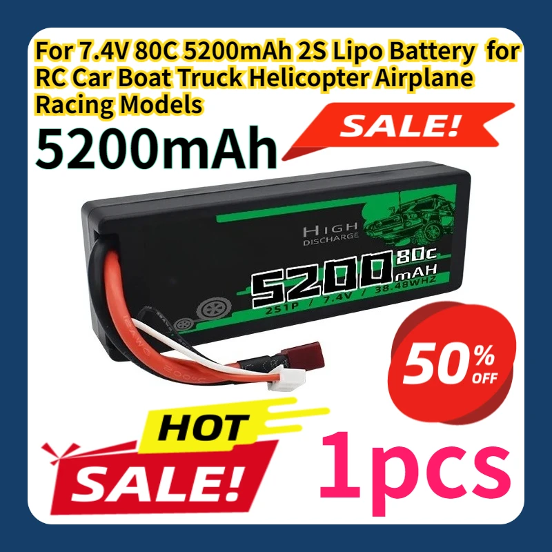 

For 7.4V 80C 5200mAh 2S Lipo Battery for RC Car Boat Truck Helicopter Airplane Racing Models