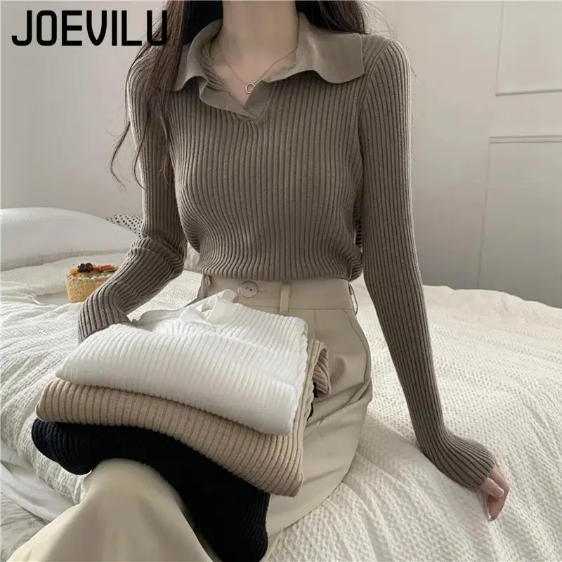 Pit Stripe Sweater Polo Collar Long Sleeve Pullover Women\'s Korean Fashion Jumper Autumn Casual Pulls Bottom Tops Y2k Clothes