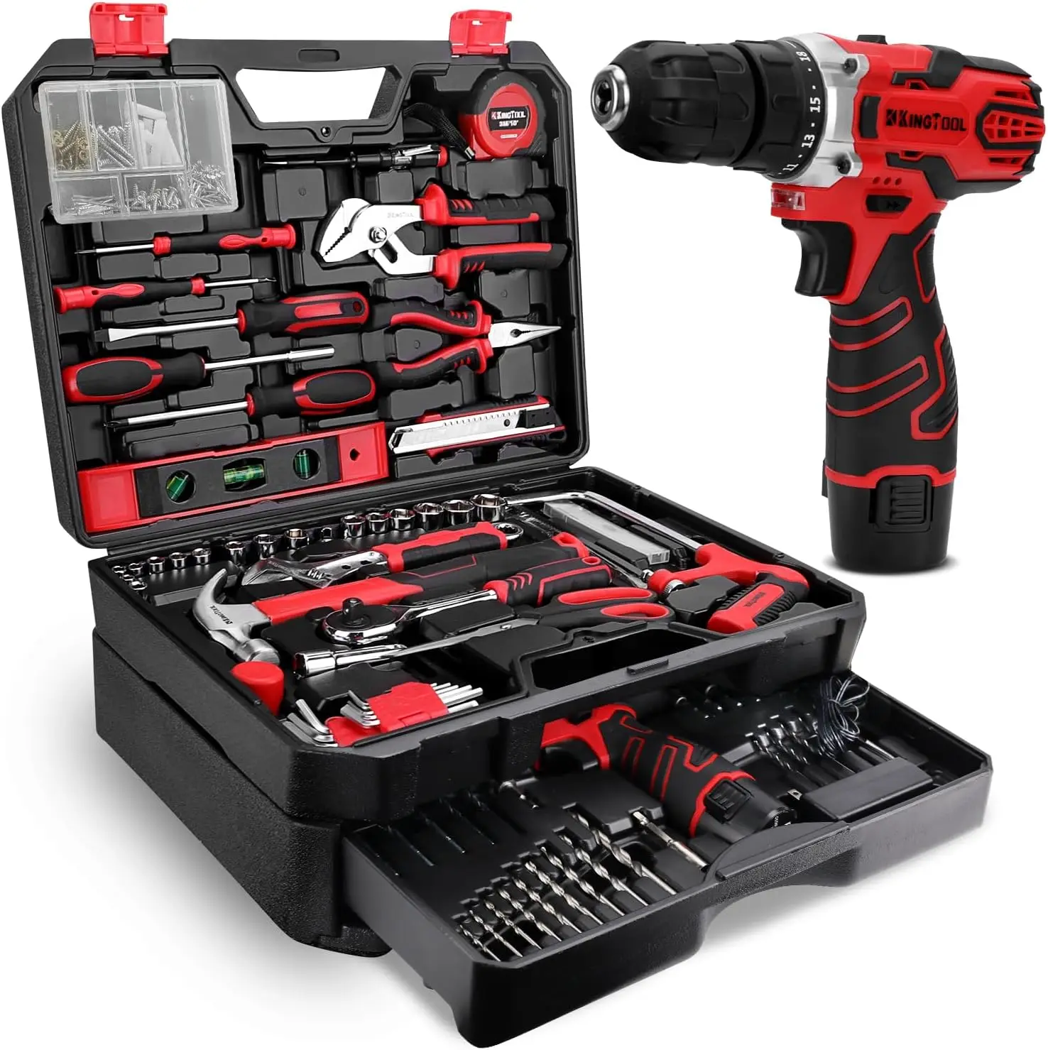 

KingTool 276-Piece Tool Set with 12V Cordless Drill Driver Toolbox Storage Case Perfect for DIY Home Repair