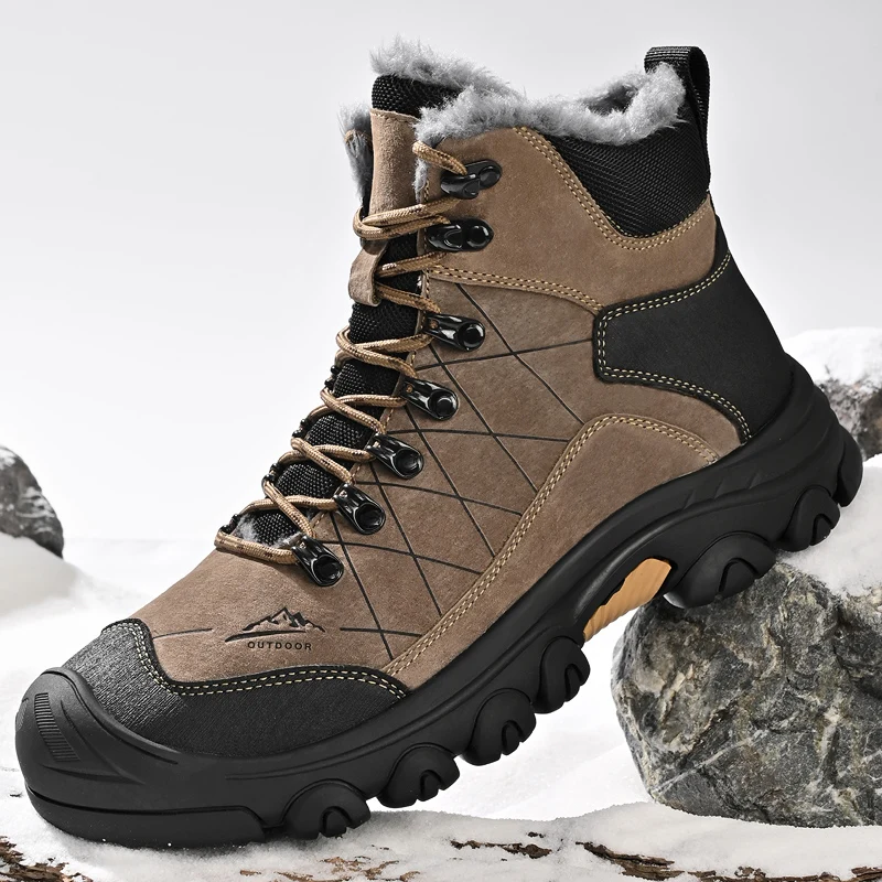 Zapatos de senderismo de caña alta para hombre, cálidos, acolchados de algodón para invierno, zapatos deportivos para hombre, zapatos deportivos antideslizantes, botas transpirables