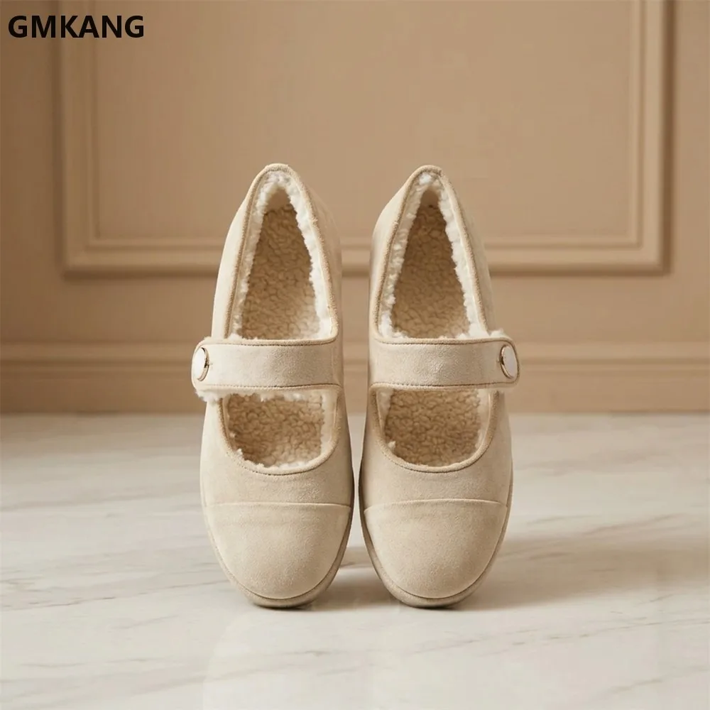 Women Suede Loafers with Lamb Wool Inner Flat Bottom Slip On Comfortable Casual Shoes for Office Walking
