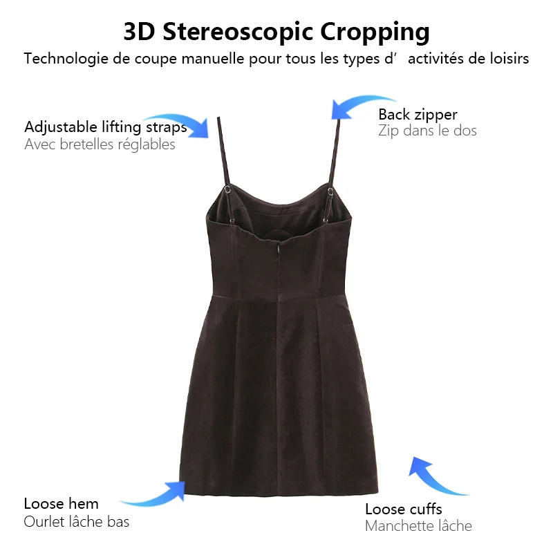 فستان كامي مخملي للنساء بخصر محدد فستان قصير نحيف طراز عتيق مع أشرطة قابلة للتعديل مناسبة للتاريخ والعمل #5