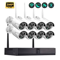 AZISHN 3MP H.265 Video Surveillance Kit 8CH Wireless NVR Set AI Human Detection CCTV Camera System Outdoor Security IP Camera