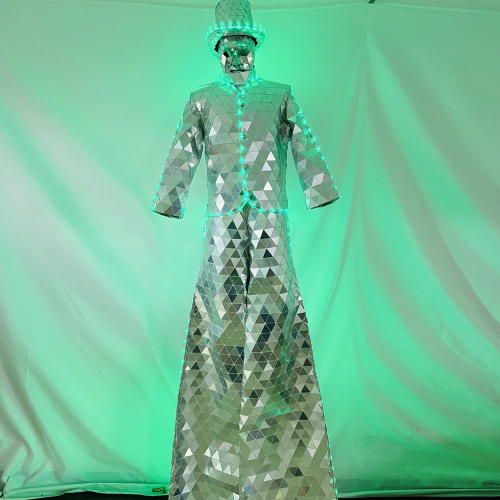 بدلة زي مرآة LED تضيء مرايا مخيطة يدويًا لمرحلة الهذيان الهالوين DJ Show ديسكو حفلة الرقص - عاكسة لامعة