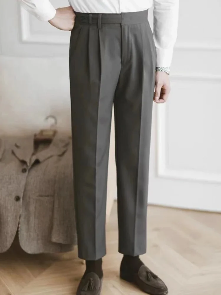 

Мужские летние брюки Fluid 9, укороченные однотонные костюмные брюки, драпированные, немнущиеся, формальные, в китайском стиле, для торжественных случаев JJ1411