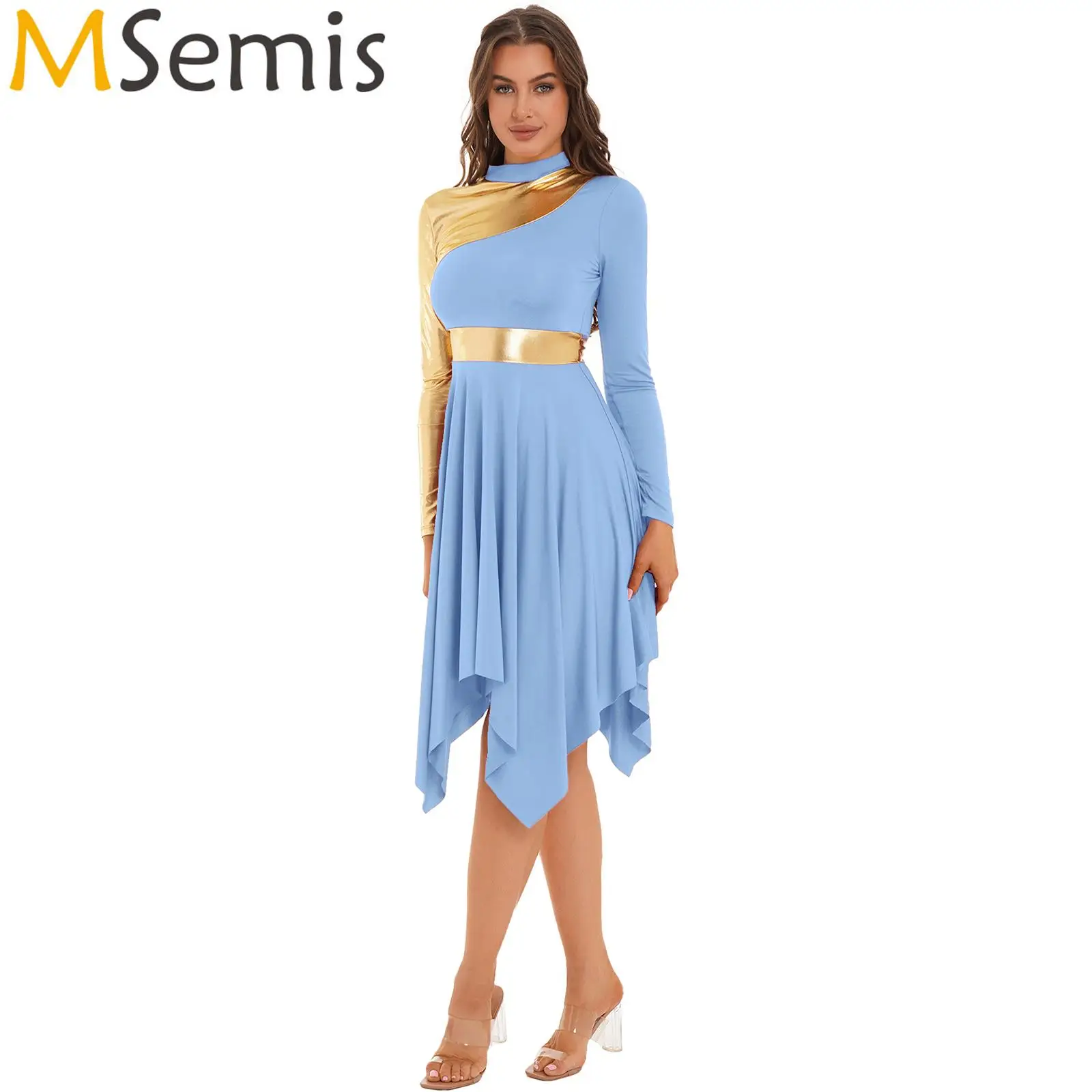 Women's Modern Etiquette Dance Dress Costume Asymmetric Liturgical Praise Overlay Tunic Dress Halloween Cosplay Church Dress