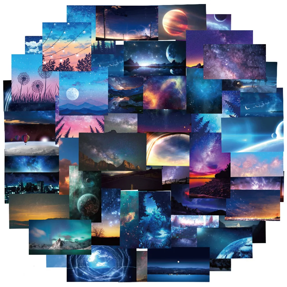 10/30/60pcs Aesthetic Starry Sky Night View Stickers DIY Laptop Luggage Phone Notebook Cartoon Graffiti Sticker for Kid Toy Gift