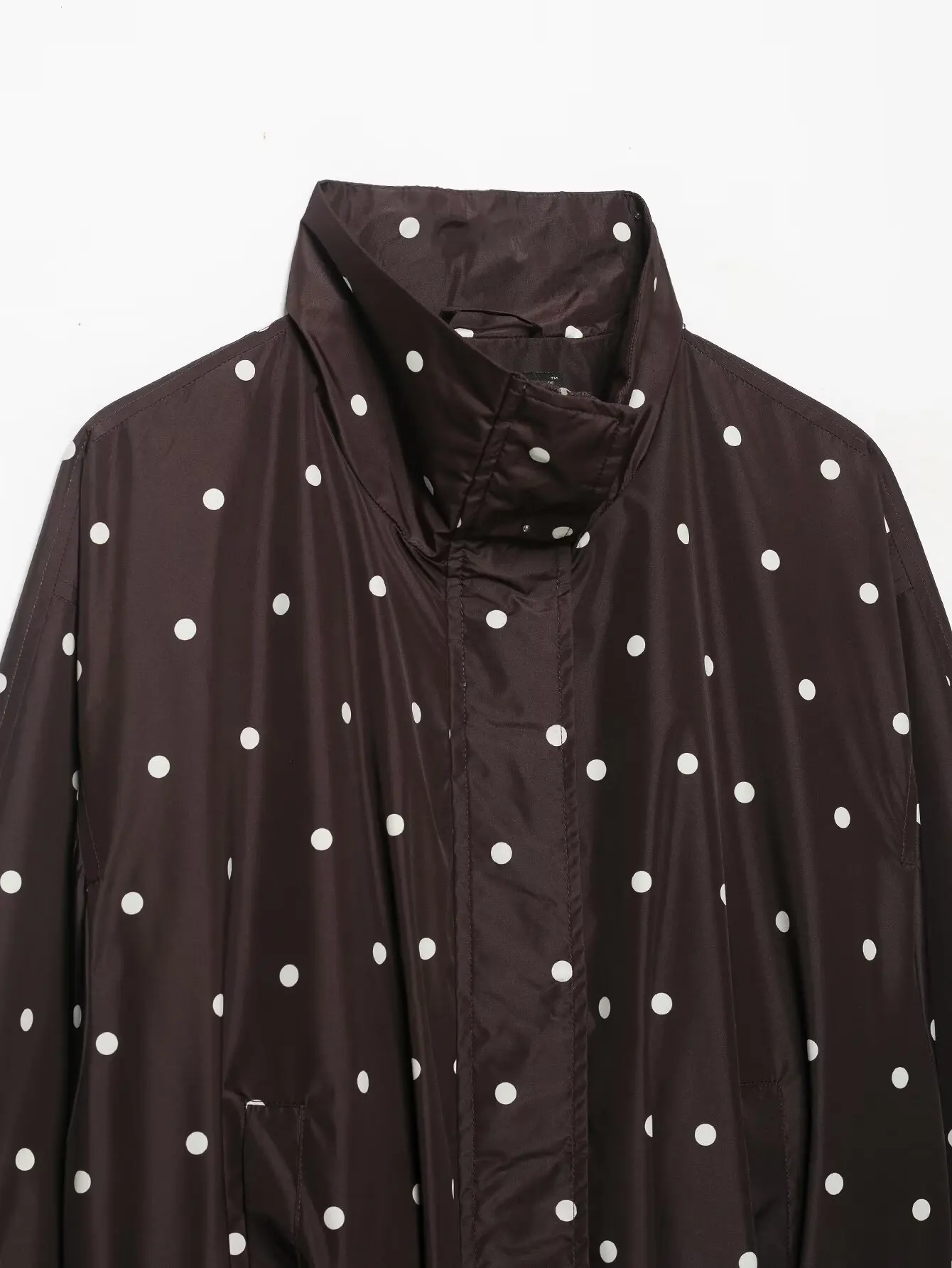 TFMLN Vintage Polka Dot Crop-Jacke für Damen, schicker Stehkragen, Fronttasche, lässiger lockerer Mantel, Herbst-High-Street-Jacke – Detail 6
