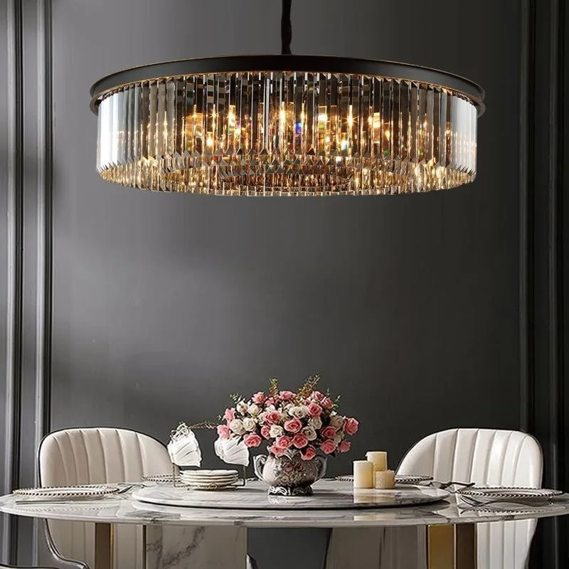 

American retro personalized living room crystal chandelier bedroom dining room villa modern creative low floor design ceiling la