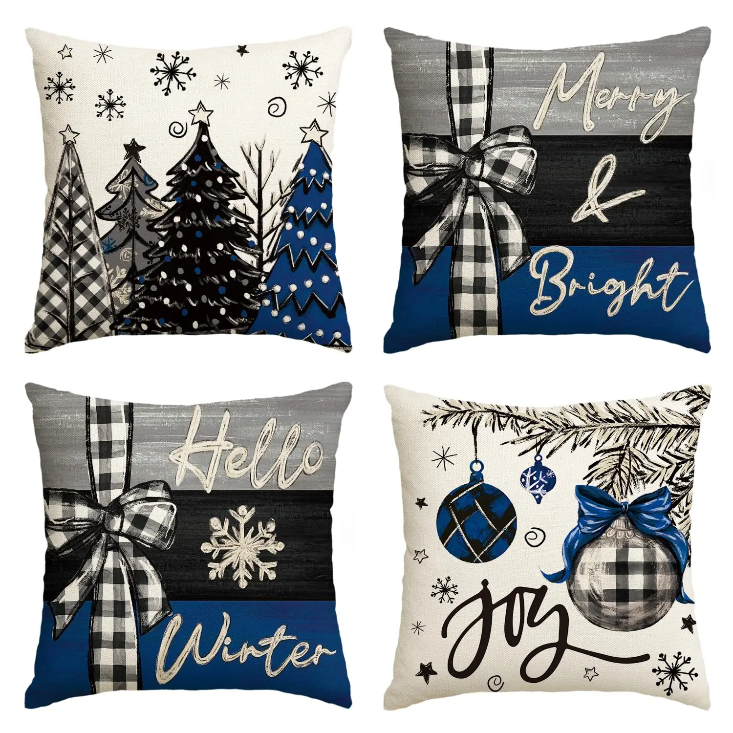 

Merry Christmas Joy Xmas Trees Throw Pillow Covers Christmas Winter Holiday Cushion Case Decoration for Sofa Couch Set of 4