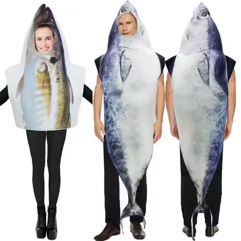 Adult Animal Fish Costume Digital Print Halloween Party Sponge Outfit Stage Performance Wear Funny Carnival Cosplay Jumpsuit