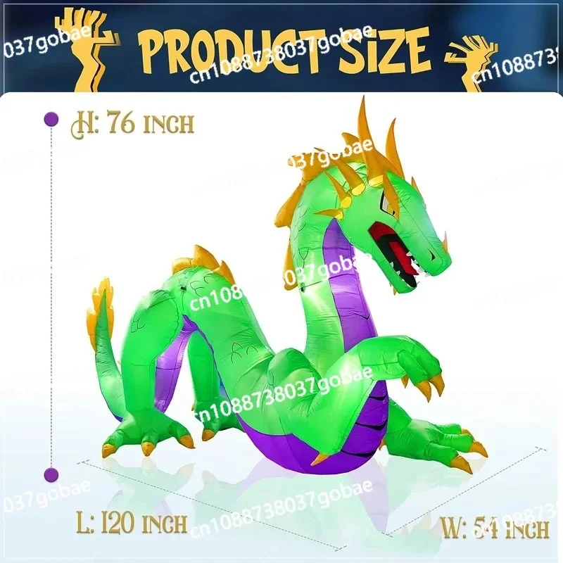 14Ft Long Huge Halloween Inflatable Green Dragon Inflatables Toys with LED Lights for Yard Lawn Halloween Outdoor Decoration