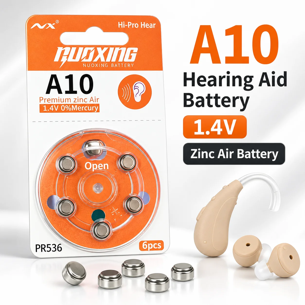 Zinc Air Hearing Aid Batteries A10 PR536 60 Count High Capacity Replacement Battery for Hearing Devices and Cochlear Implants
