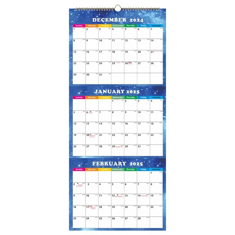 2025 Wall Calendar Monthly Planner 3 Month Academic Vertical Calendar Wirebound Planner December 2024 January 2026 Planner With