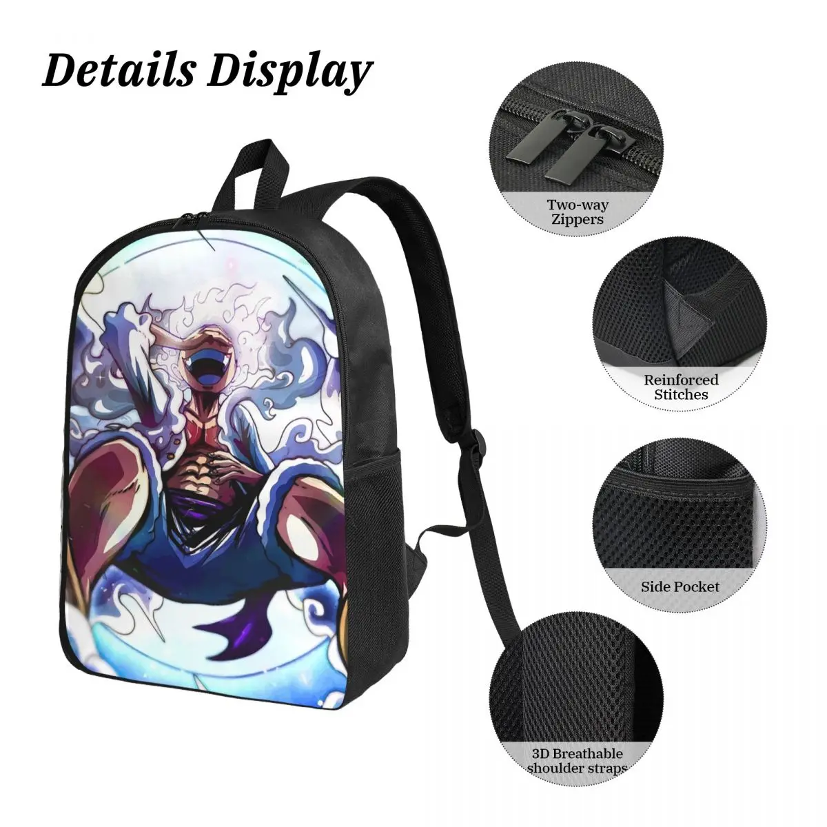 Luffy in gear 5 mochila estudante meninos meninas bookbag saco de escola portátil sacos de ombro 3ps isolado almoço saco lápis caso