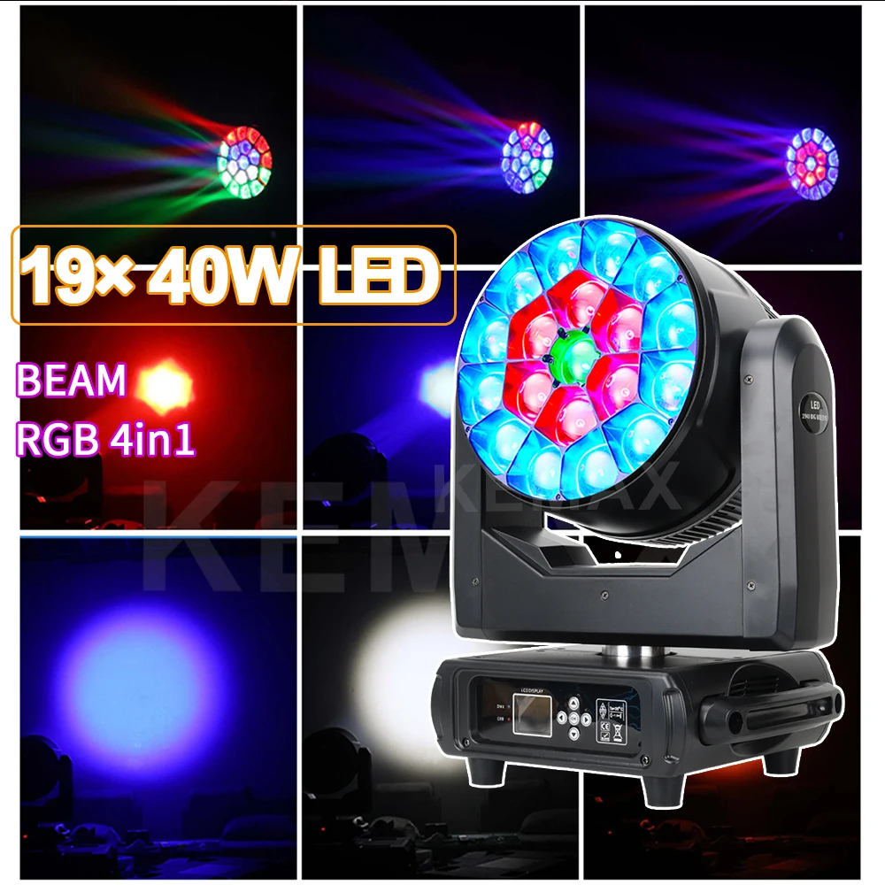 

19X40W Moving Head Wash Lights Big Bee Eye Zoom LED Disco RGBW DMX512 DJ Party Focusing Stage Equipment For Concert Nightclub