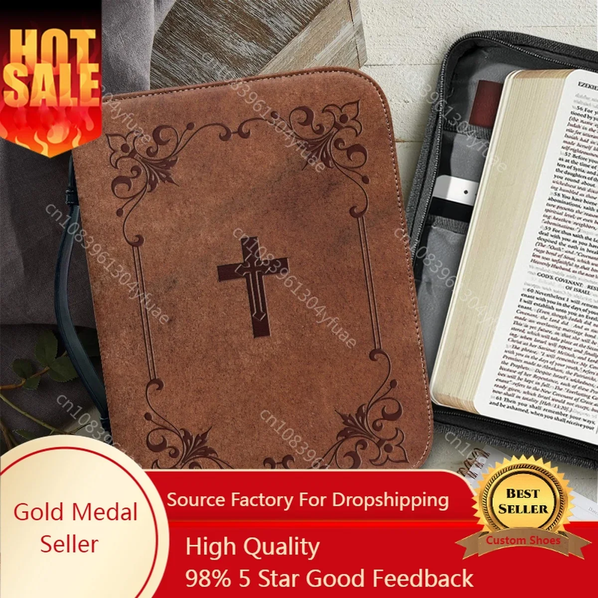 

Classic Leather Print Bible Bag for Women Zipper Handle Handbags Bible Hymns Custom Bible Cover Case Carrying Storage Bags