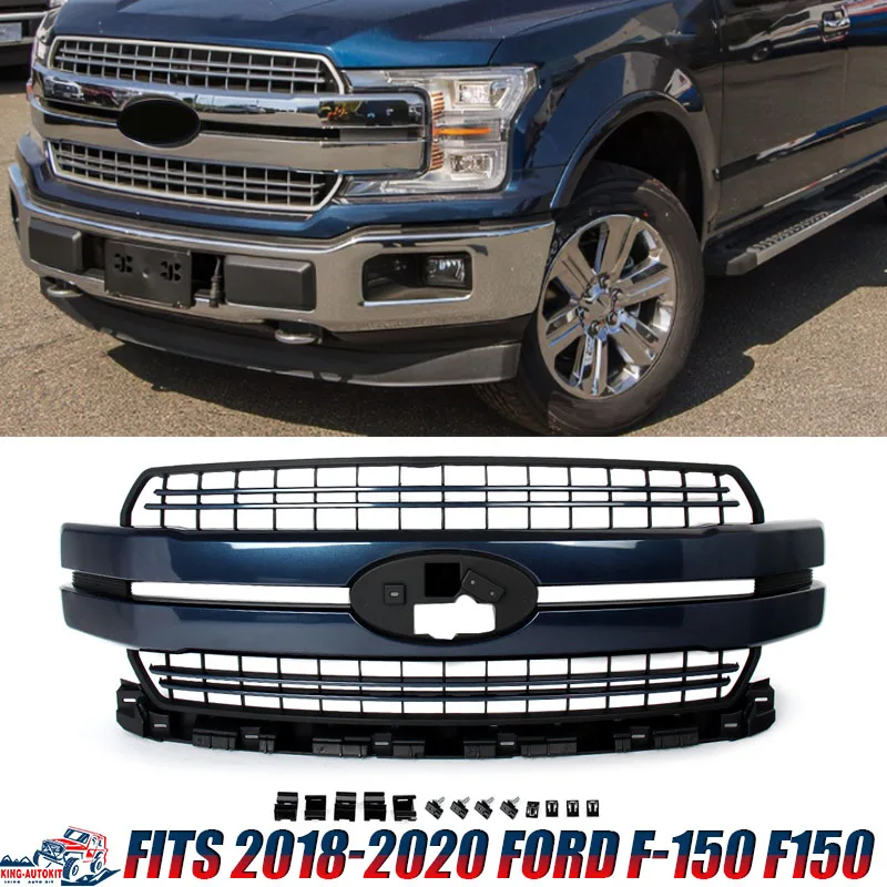 Lariat Style Racing Grilles for Fit For Ford F-150 F150 2018-2020 Upper Bumper Hood Mesh Grid and Car Front Grille Kit