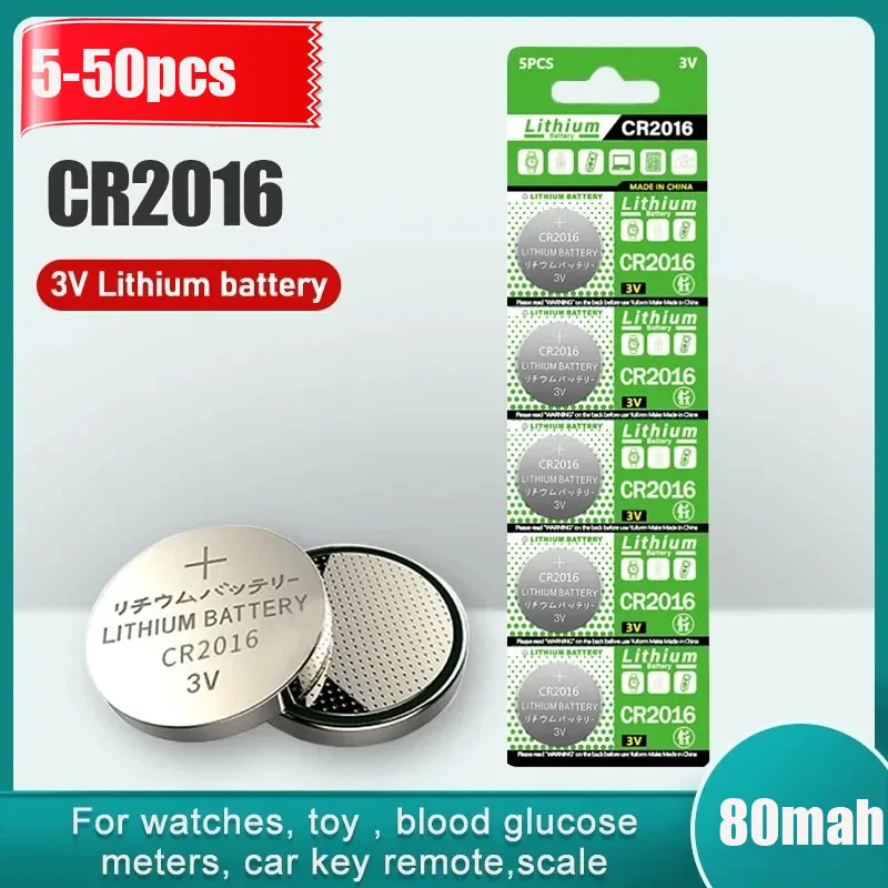 5-50PCS CR2016 Button Coin Cell CR 2016 3V Lithium Battery DL2016 ECR2016 BR2016 for Watch Car Key Remote Computer Motherboard