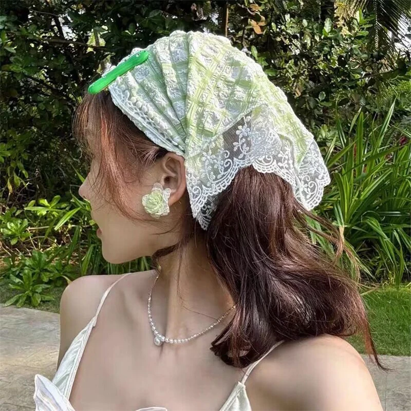 Floral Print Hair Scarf Bohemia Bandana Hair Band Lace Sun Protection Headscarf Triangle Scarf Kerchief Girl Hair Accessory