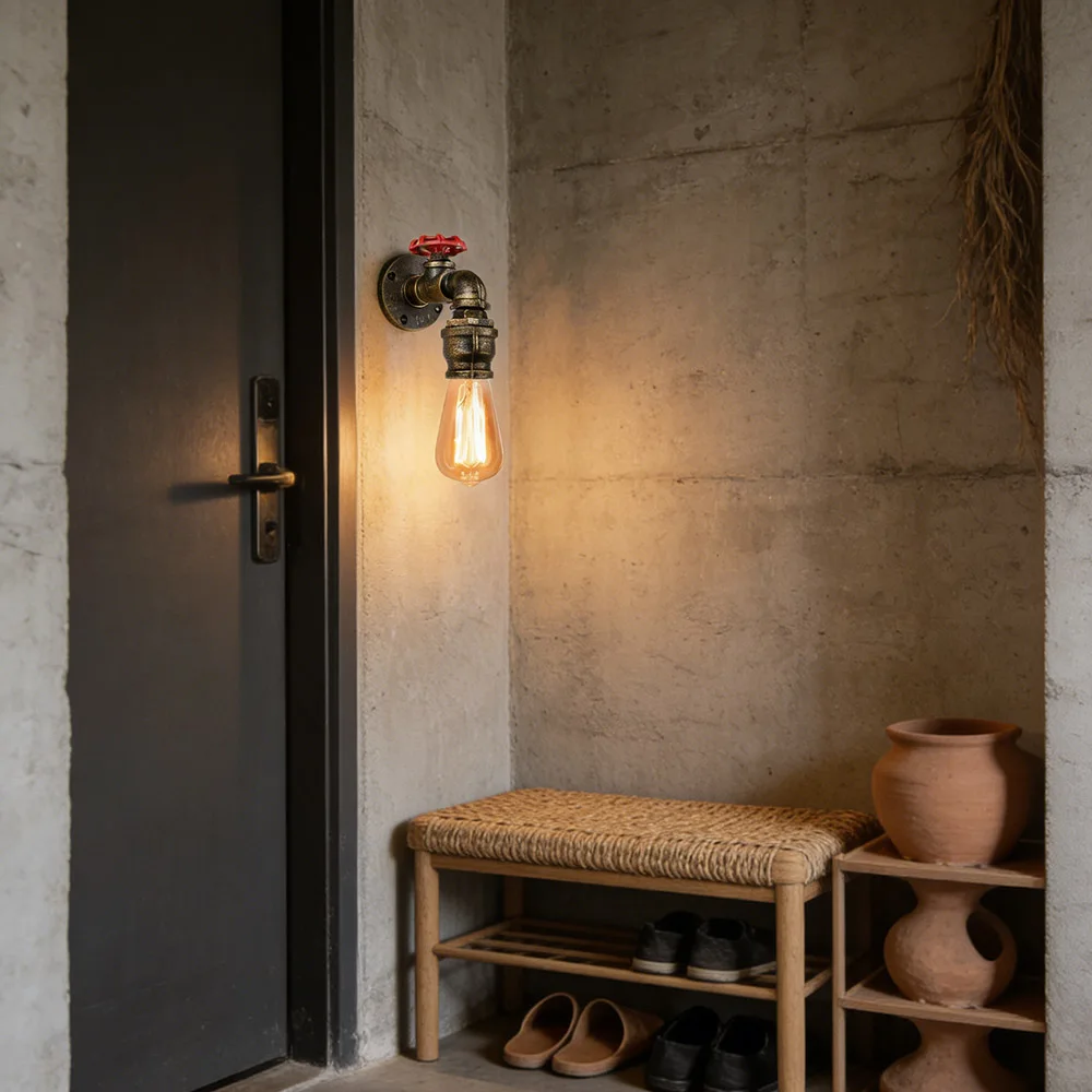 Creative Vintage Water Pipe Wall Sconce Industrial Retro Wall Lamp Iron Metal E27 for Restaurant, Cafe, Bar, Kitchen