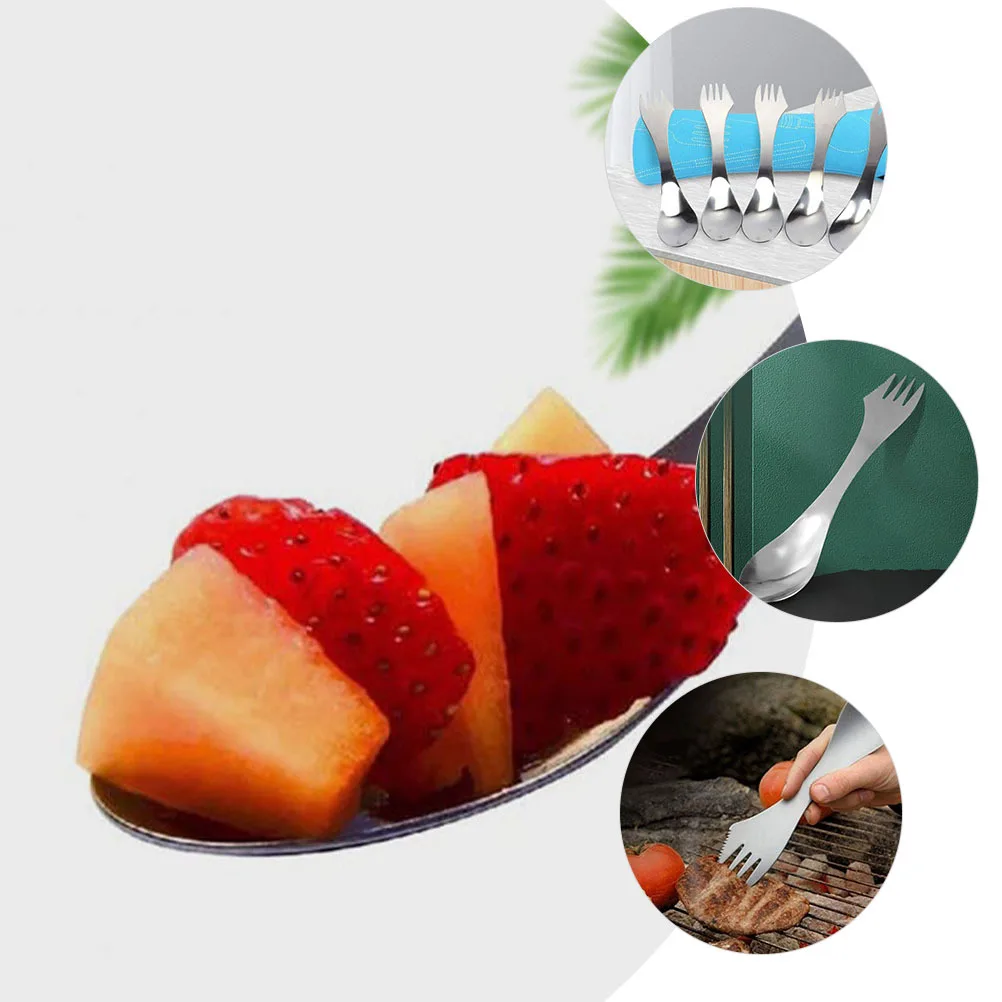 

2Pcs Three-Purpose Spoon Stainless Steel Tableware Multipurpose Fork Cutter Creative Portable Picnic Dessert Spoon